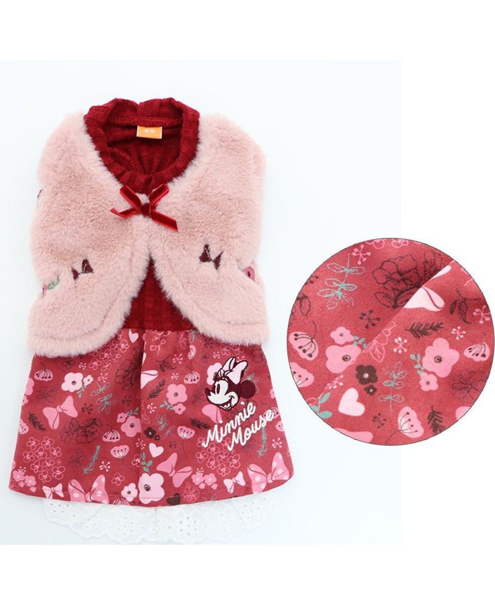 PET PARADISE 犬 服 ディズニー ミニーマウス ワンピース 【小型犬】 ボア ベスト付き 
