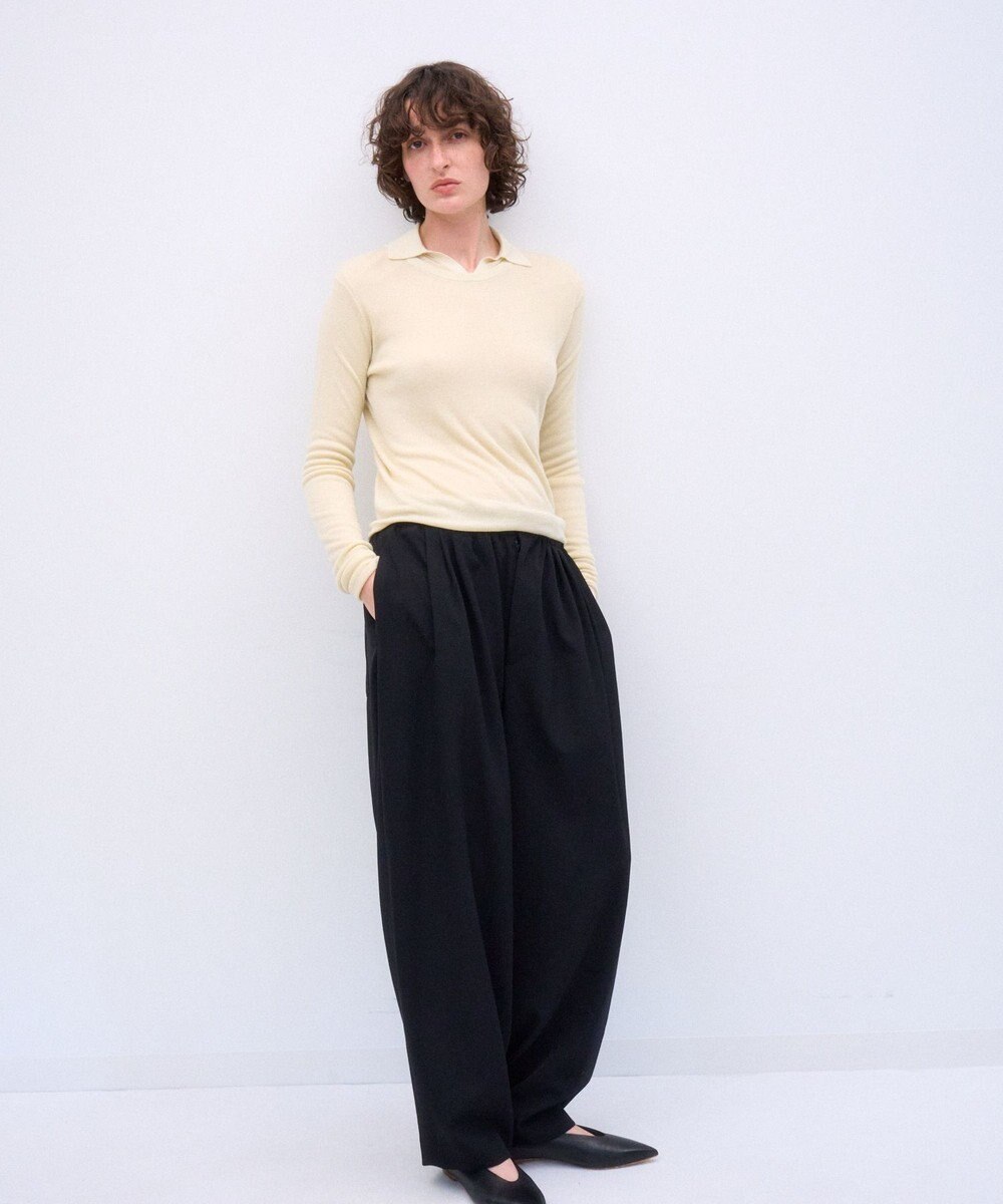 ATON SILK BLENDED CIRCULAR RIB | クルー＆ポロレイヤードプルオーバー 