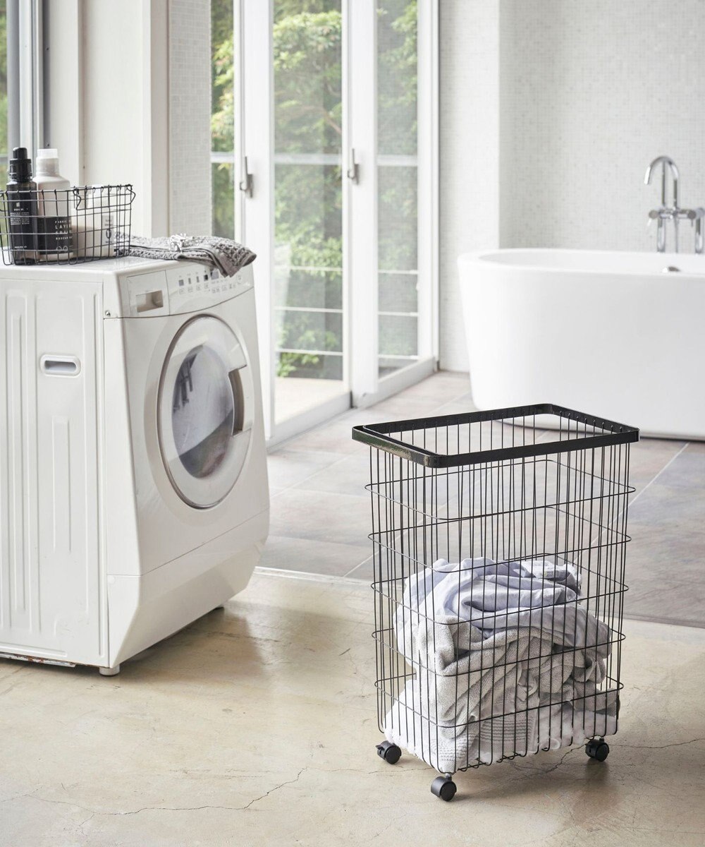 tower ランドリーバスケット タワー キャスター付き  ブラック 