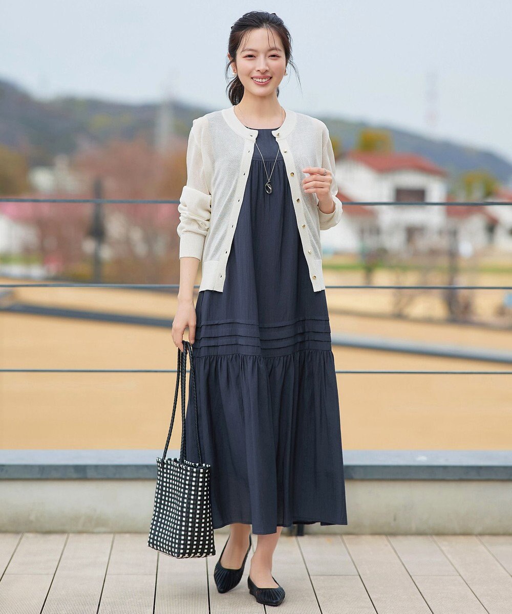 Tiaclasse 麻調ピンタックロングワンピース 