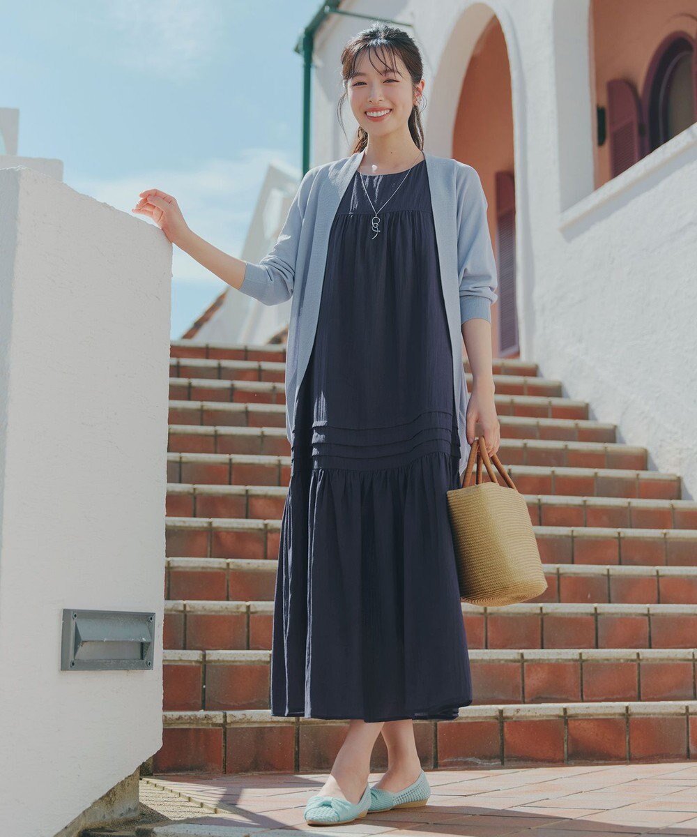 Tiaclasse 麻調ピンタックロングワンピース 