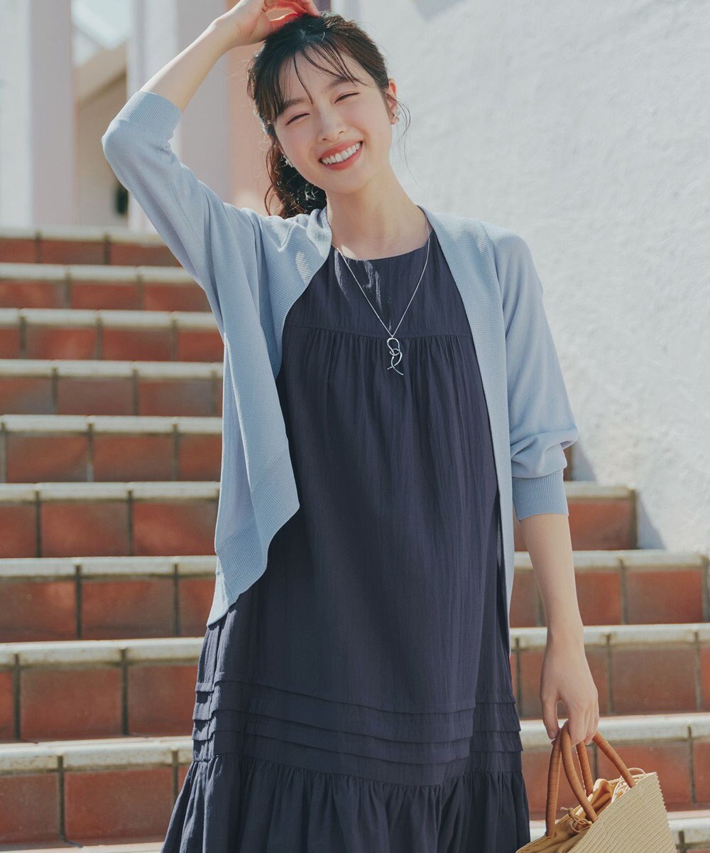 Tiaclasse 麻調ピンタックロングワンピース 