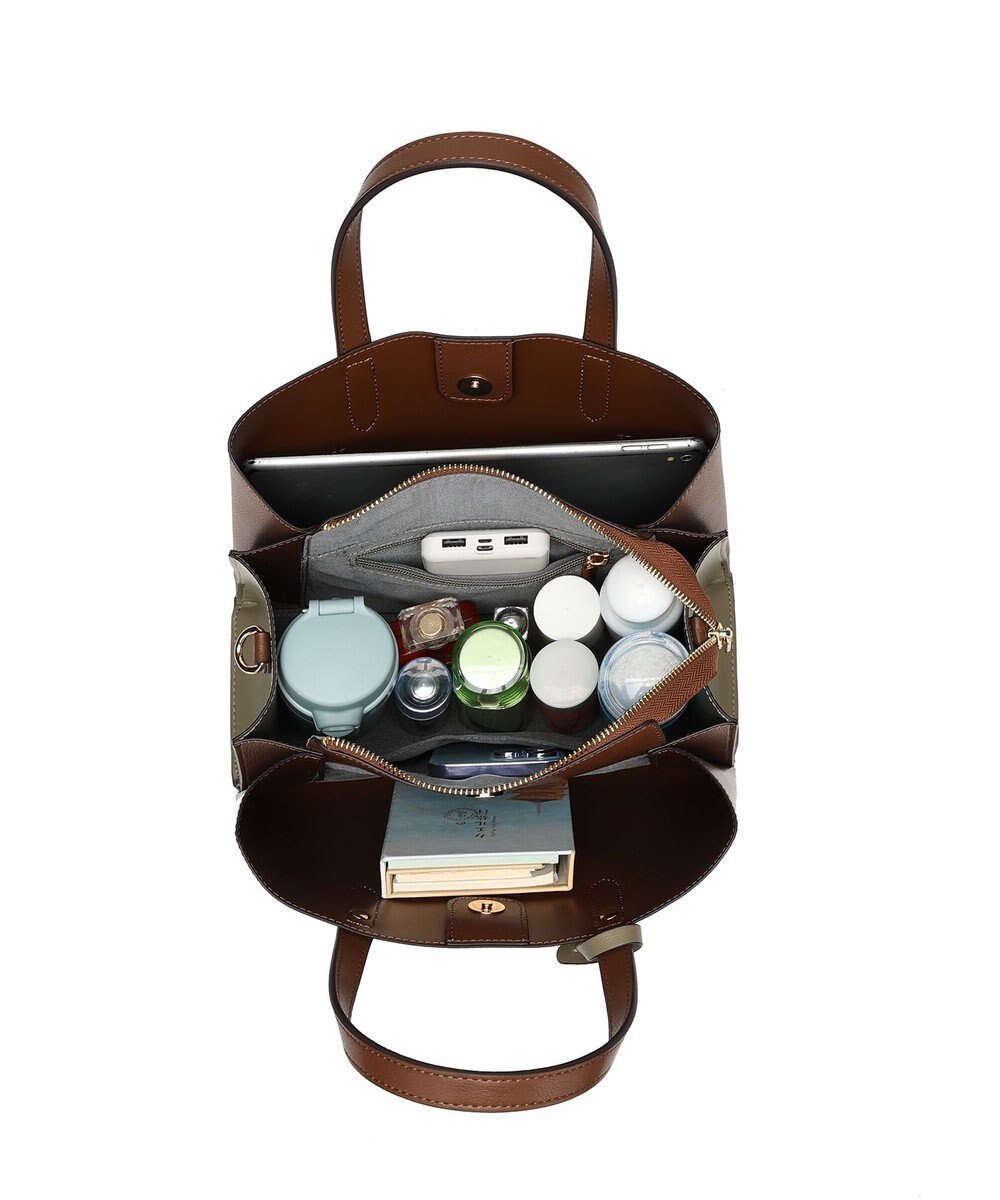 style code 【MERCURYDUO/マーキュリーデュオ】両アオリポケットサイド配色大開き開口 超軽量ハンドバッグ キーチャーム付 