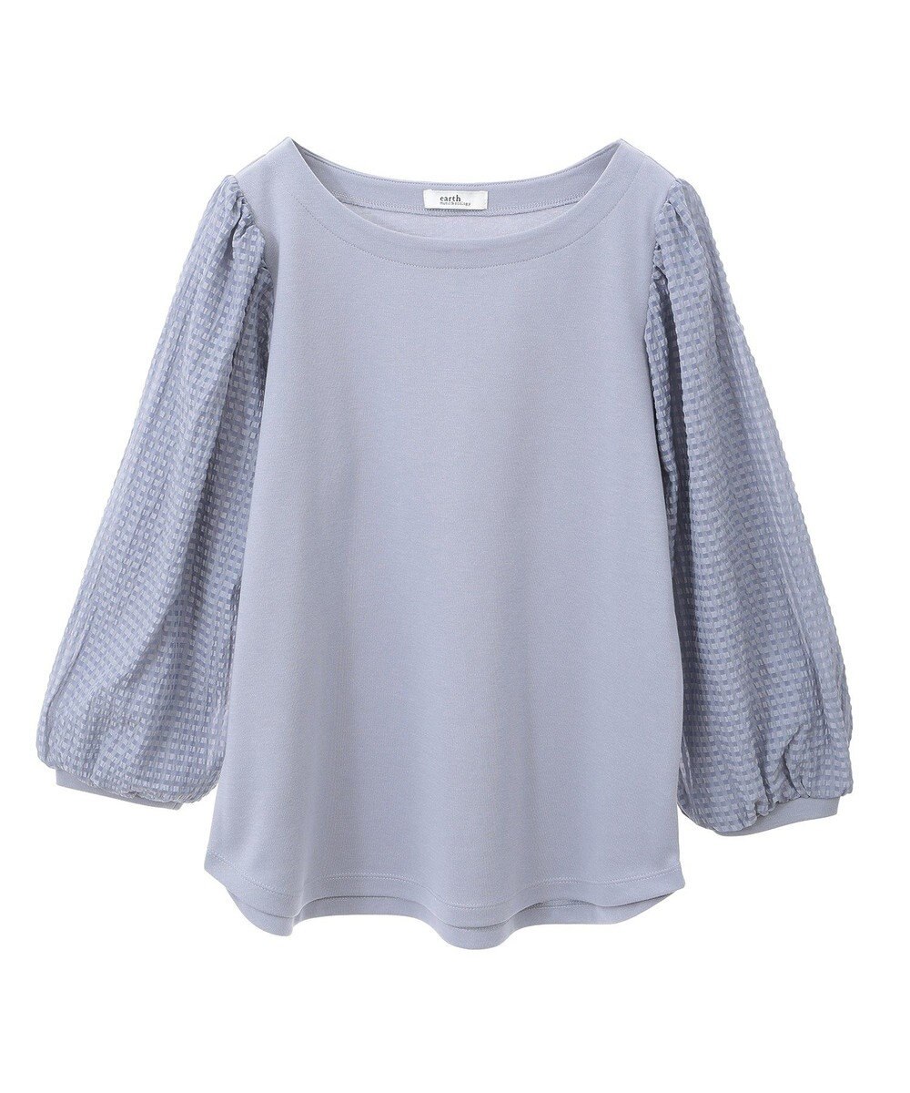 earth music&ecology シアーチェックスリーブプルオーバー 