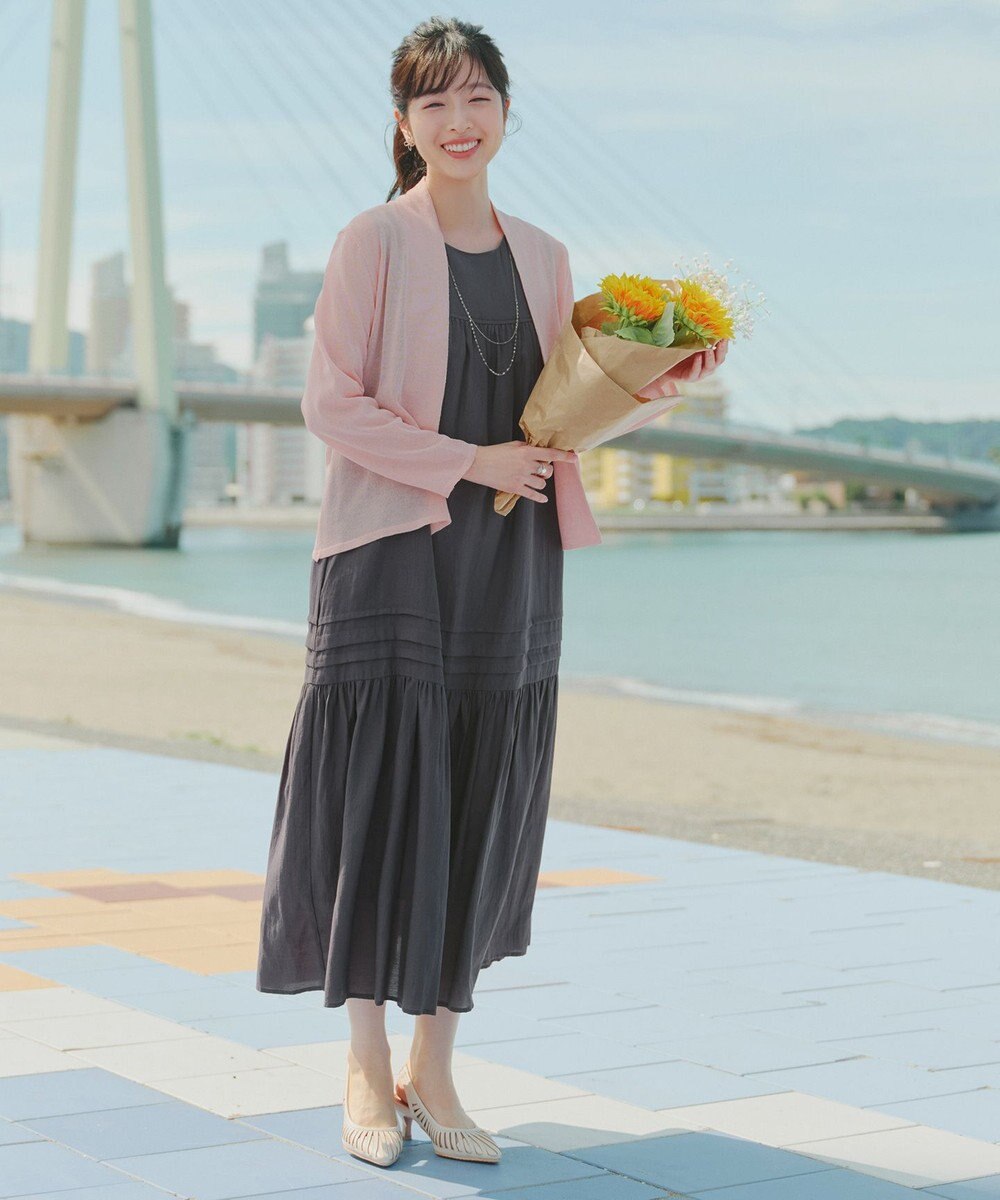 Tiaclasse 麻調ピンタックロングワンピース 