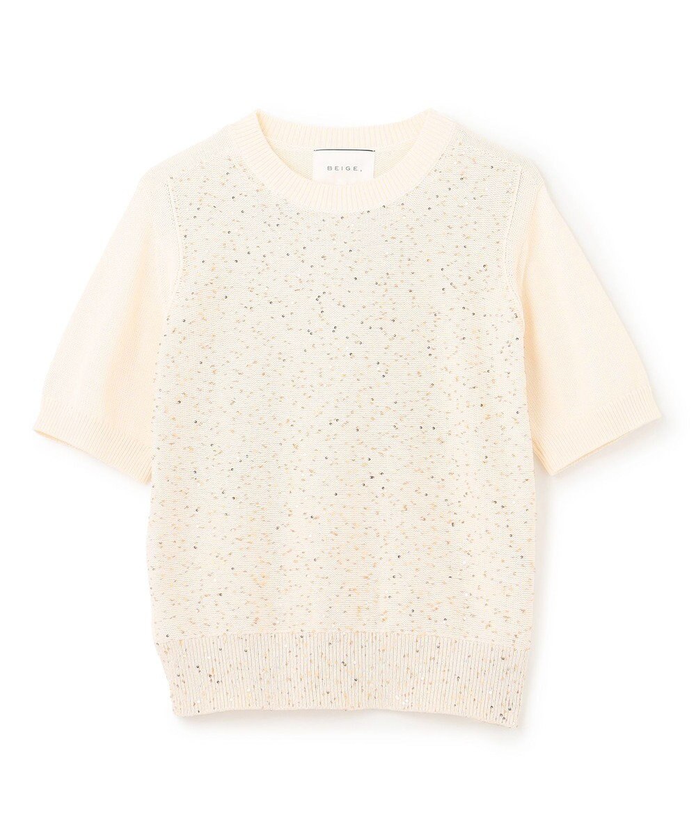 BEIGE， 【洗える】FENNEL / コットンスパンコール半袖ニット 