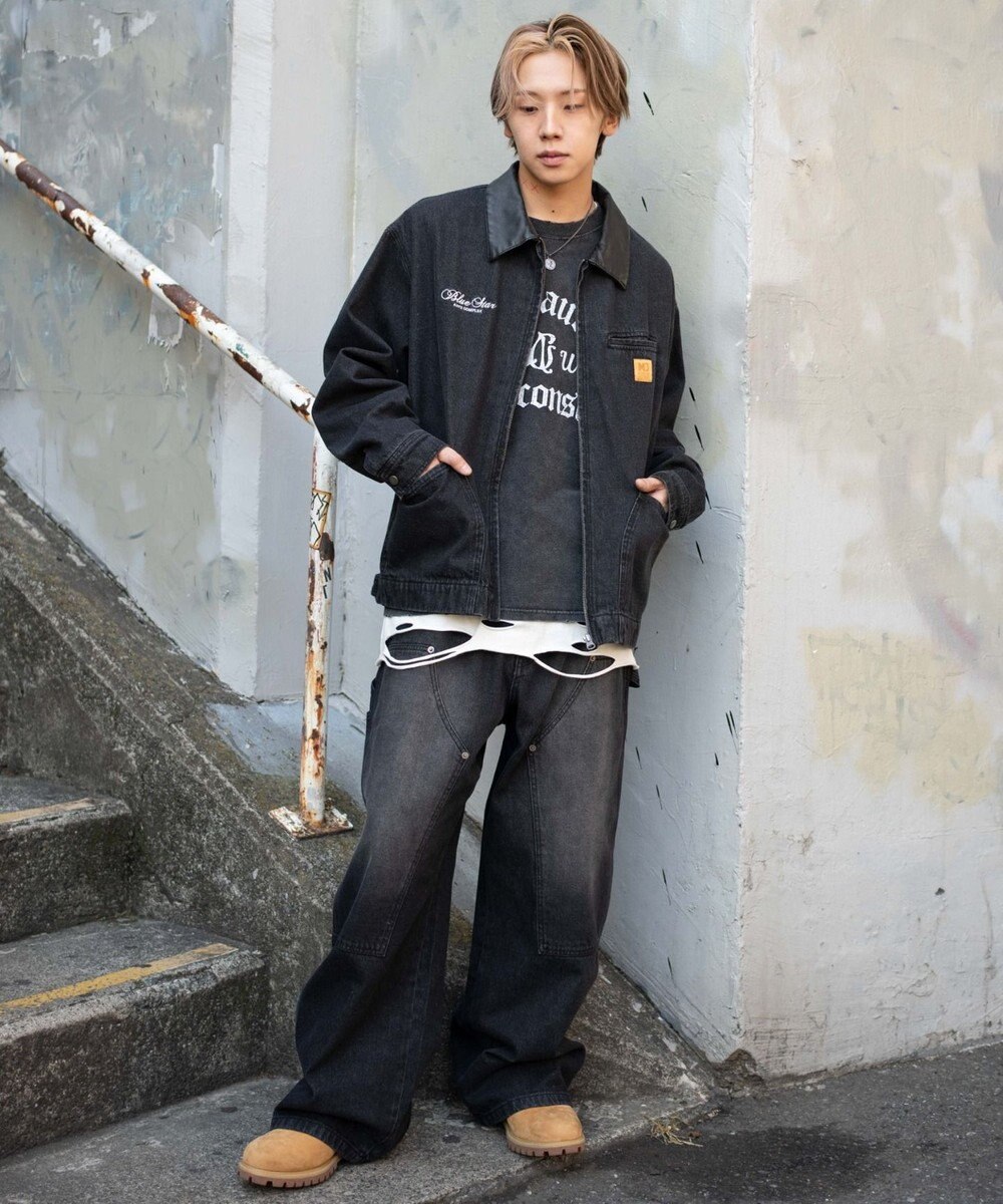 WEGO ワーカーズダブルニーデニムパンツ 