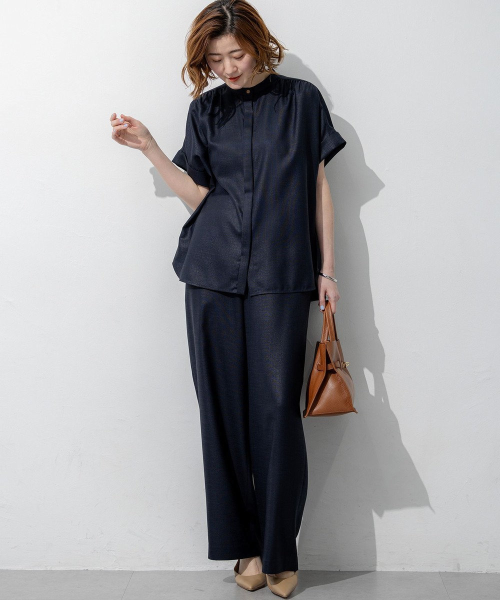23区 【先行予約】リネンライクグロッシー バンドカラー ブラウス 