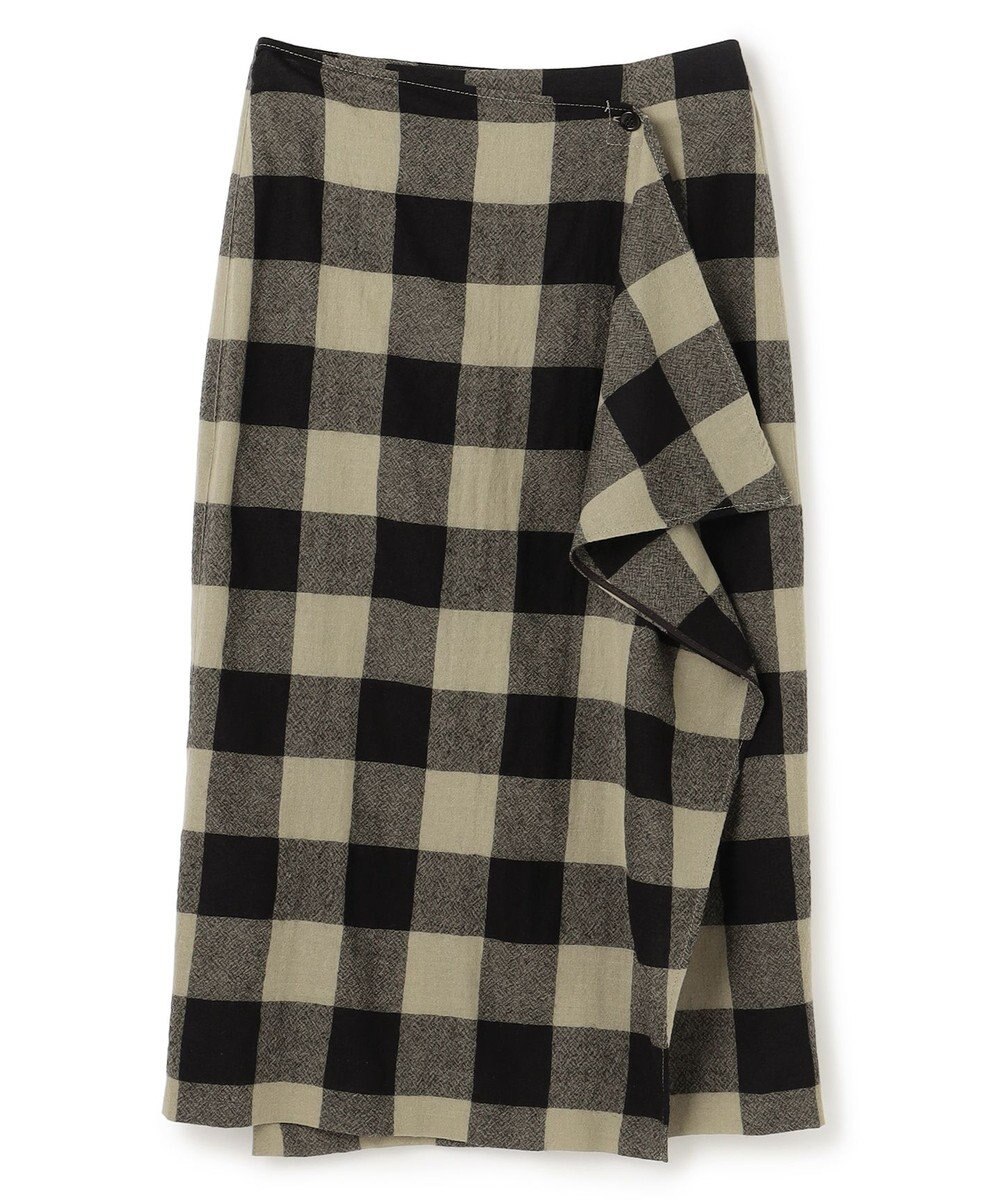 BEIGE， HOBBS / フェイクレザーポケットウールチェックラップスカート 