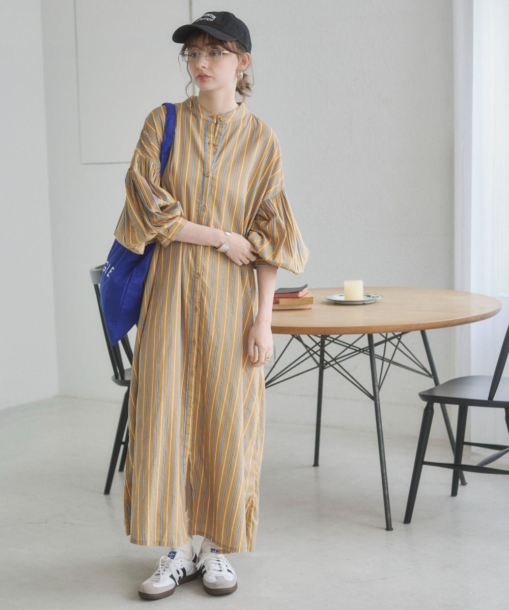 WEGO 【ANGIE VINTAGE】ボリュームスリーブ バンドカラー シャツワンピース 