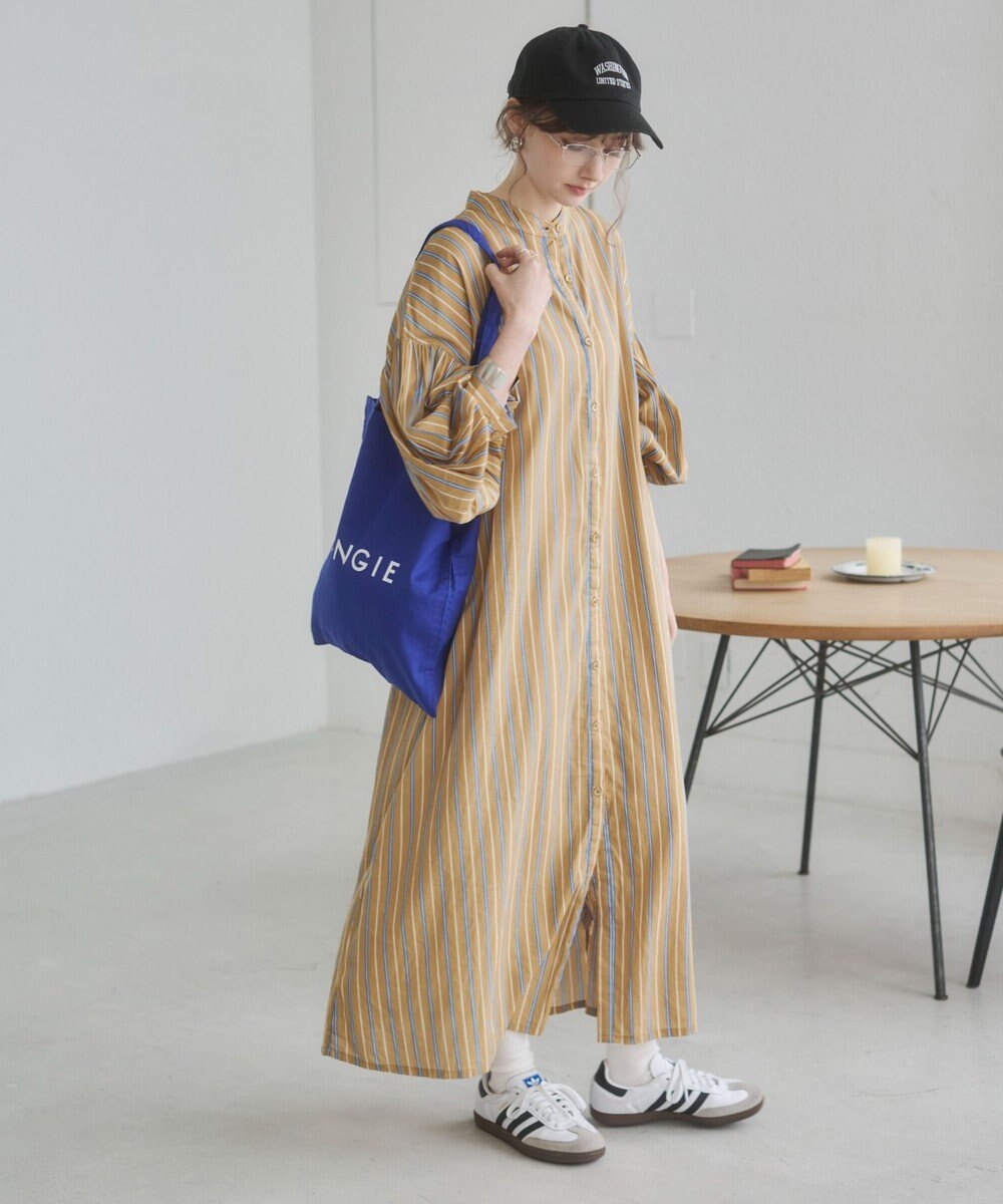 WEGO 【ANGIE VINTAGE】ボリュームスリーブ バンドカラー シャツワンピース 