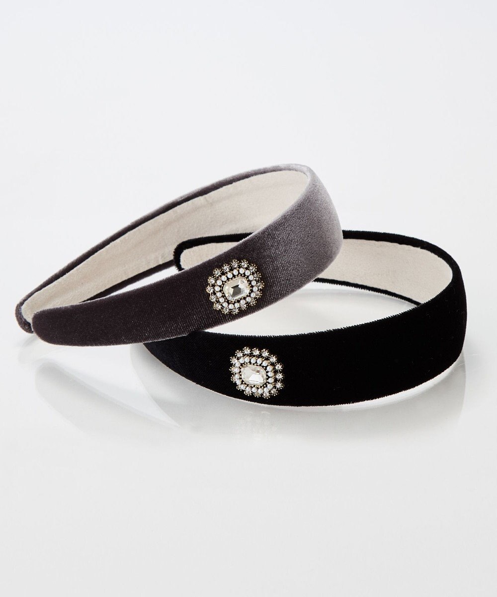 Phoebe 【生産終了】クラッシービジューカチューシャ　グレー/ベロア 