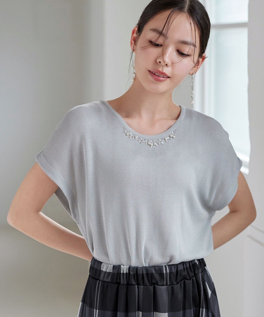 Tiaclasse L 【洗える】ビジュー付きフレンチニット 