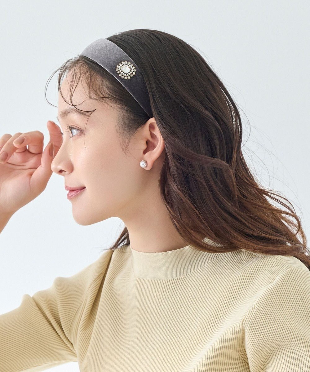 Phoebe 【生産終了】クラッシービジューカチューシャ　グレー/ベロア 