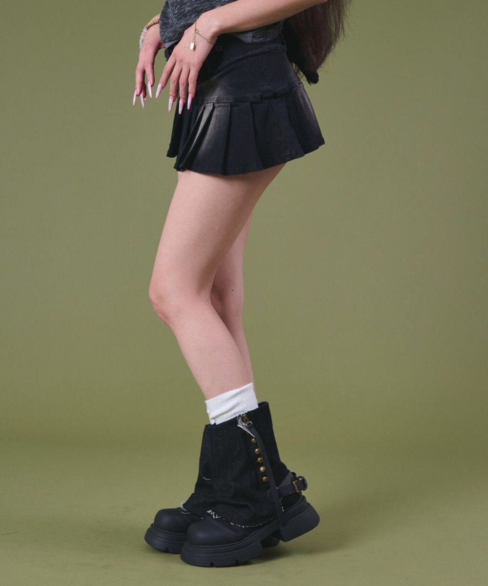 WEGO フリンジベルトプリーツデニムスカパン 