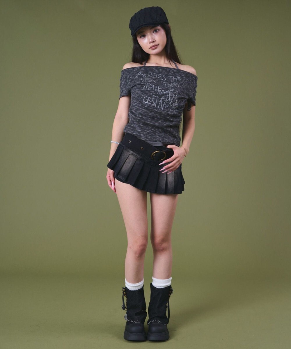 WEGO フリンジベルトプリーツデニムスカパン 