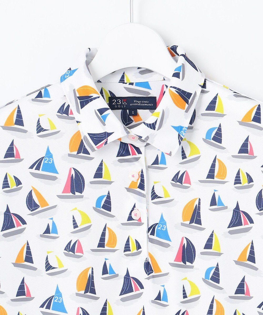 23区GOLF 【WOMEN】【吸水速乾・UVケア】マルチヨットプリント 半袖ポロシャツ 