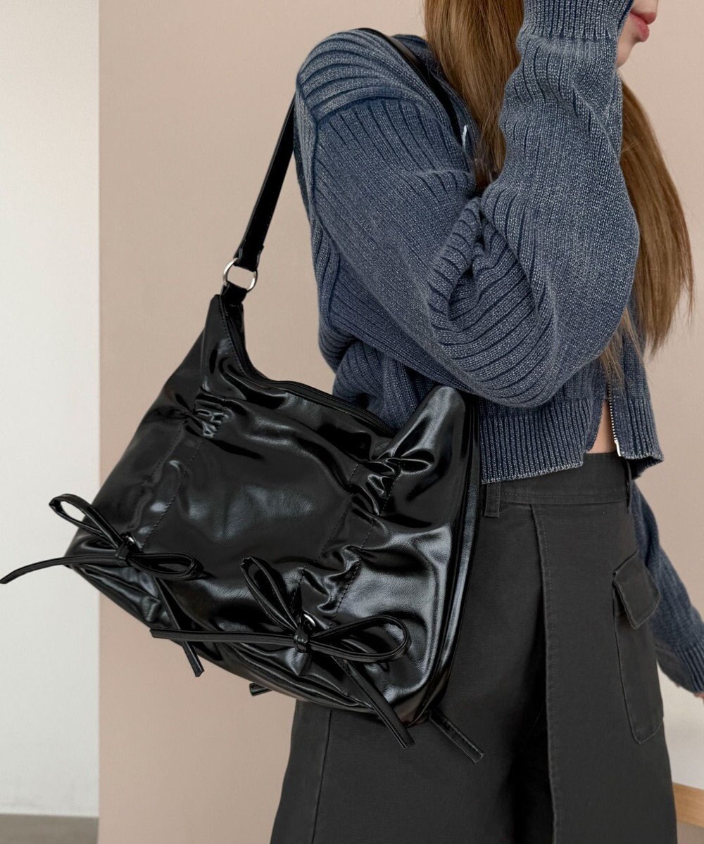 WEGO ギャザーリボンハーフムーンバッグ 