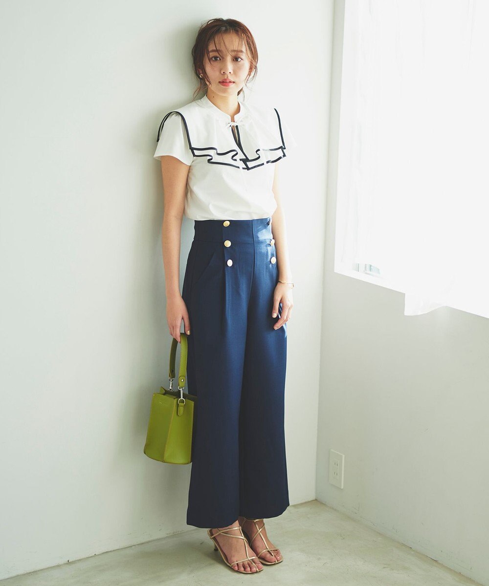 Feroux 【洗える】ハイウエストマリン パンツ 