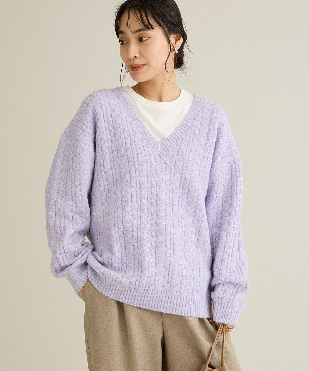 CRAFT STANDARD BOUTIQUE 起毛ケーブルVニットネックニットプルオーバー 