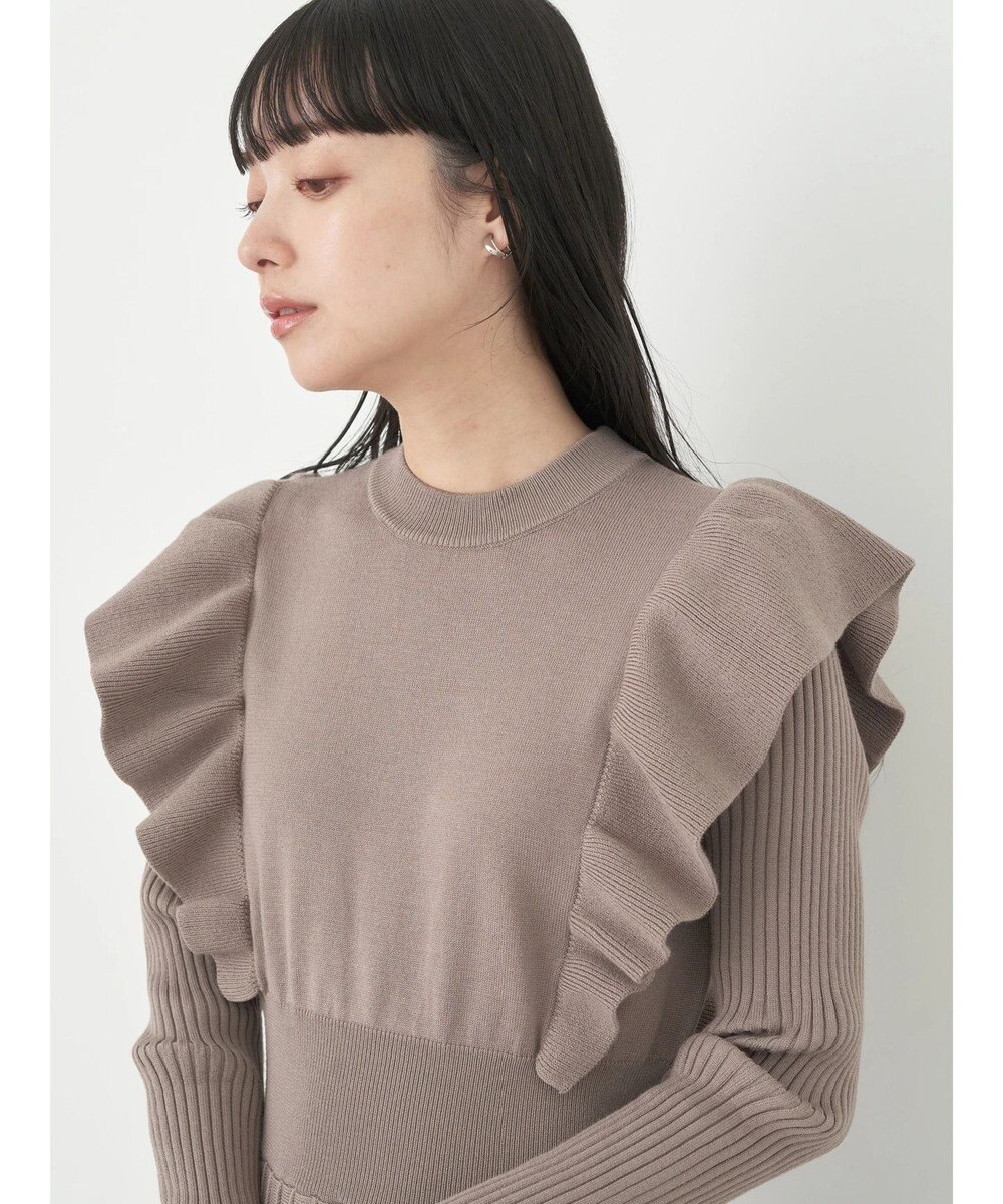 earth music&ecology ショルダーフリルニットワンピース 