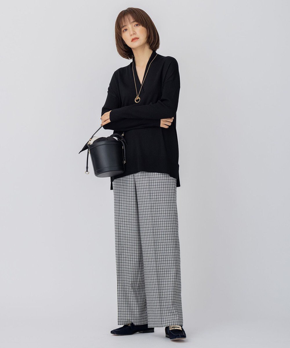 23区 L ウールミルドストレッチチェック ワイドパンツ 