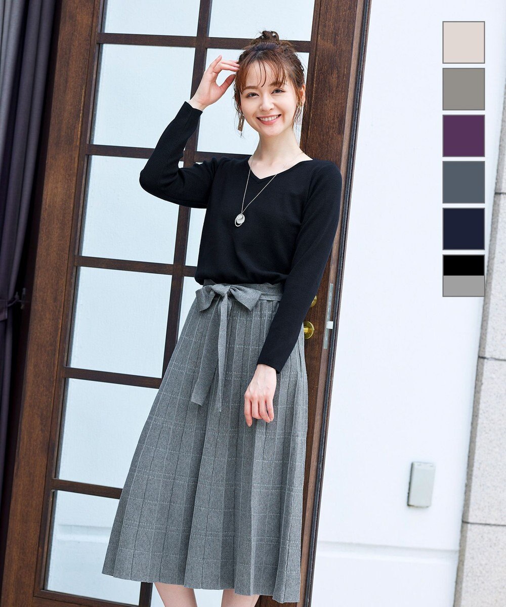 Tiaclasse L 【洗える】1枚で着映えするチェック柄編みニットワンピース 