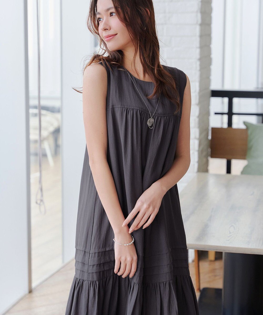 Tiaclasse 麻調ピンタックロングワンピース 