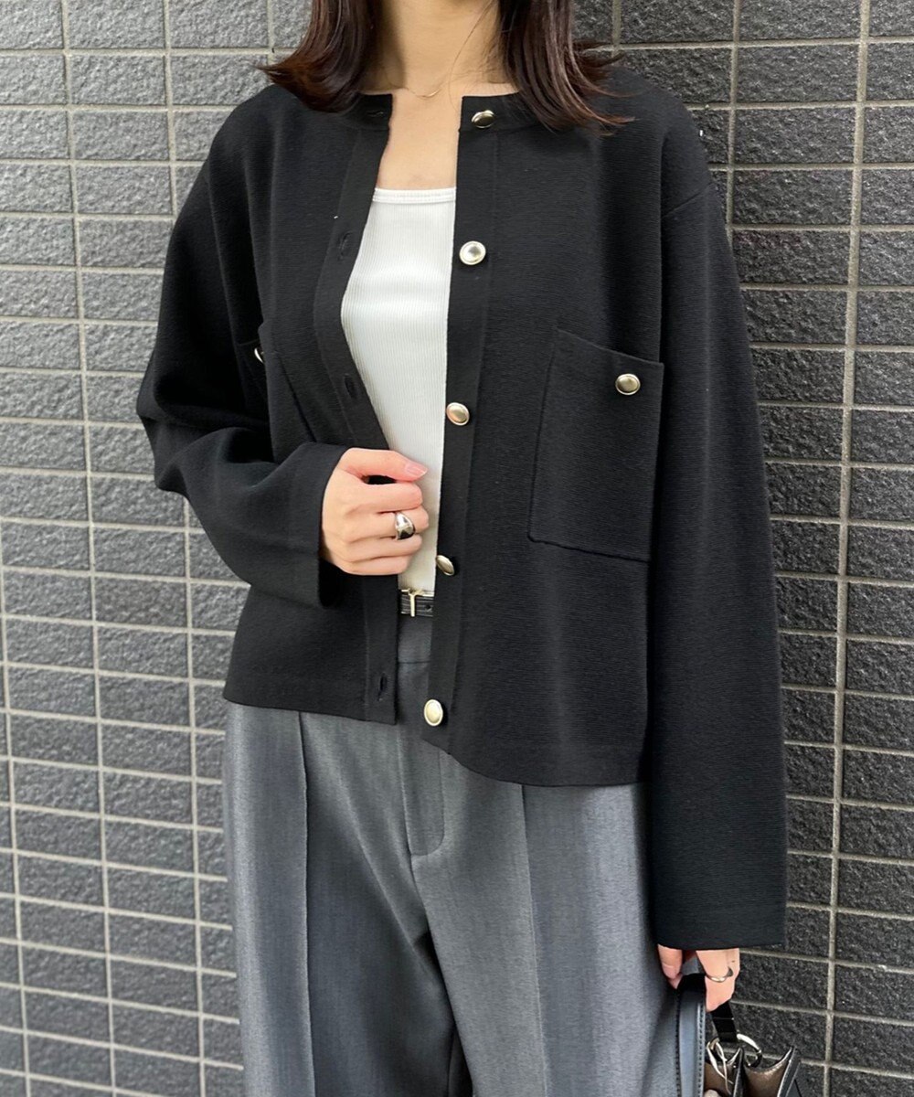 UNFILO 【洗える】金ボタン ニットジャケット 