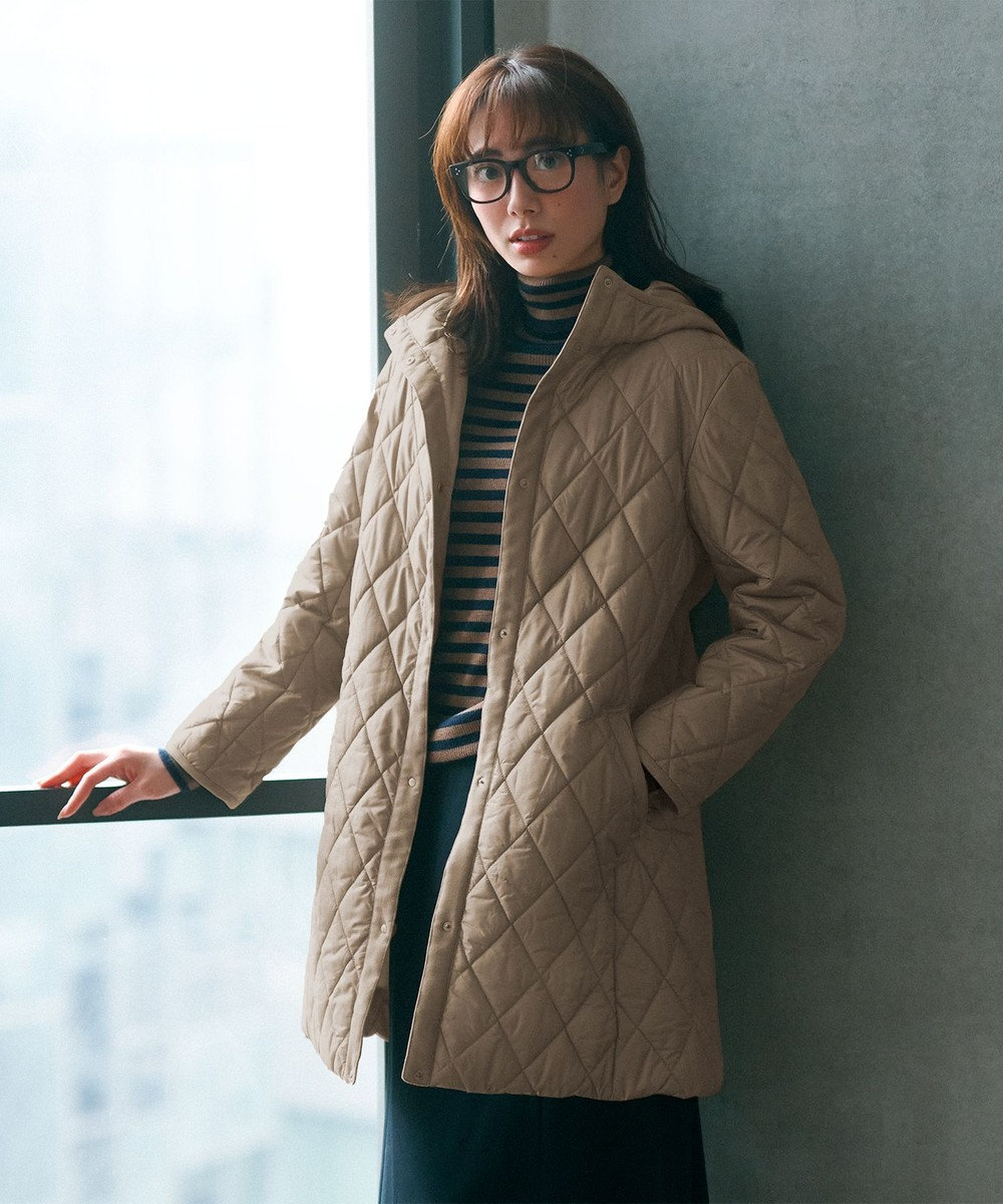 J.PRESS LADIES L 【WEB限定カラーあり・洗える】コンパクトタフタキルティング フーデッド コート ベージュ系