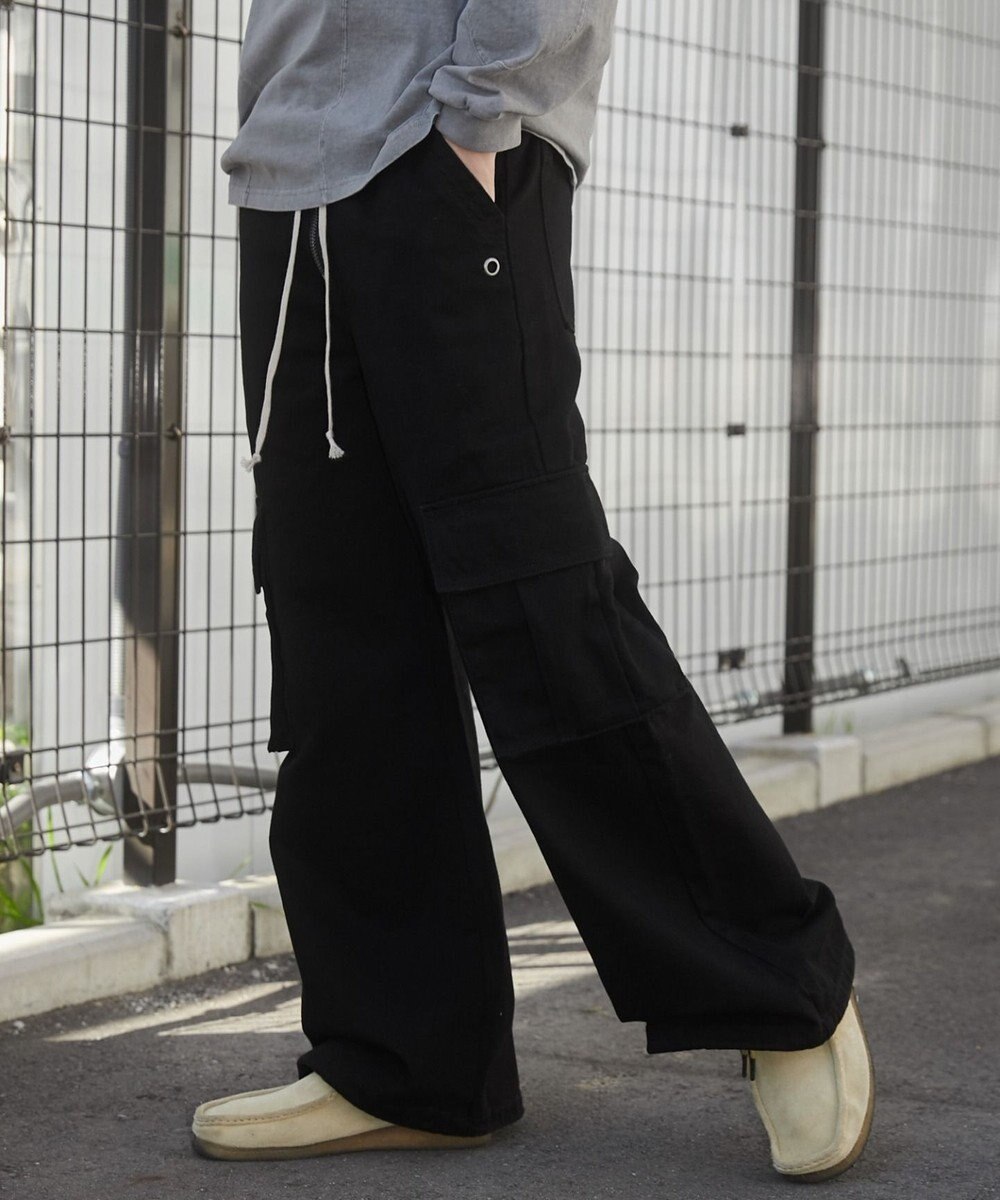 WEGO 【ウエストゴム】スーパーフレアカーゴパンツ 