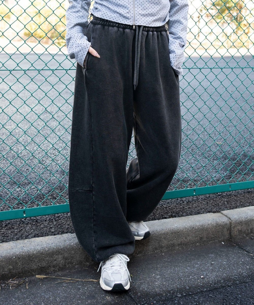 WEGO 【ウエストゴム/SMサイズ展開】裏起毛カーブデザインスウェットパンツ 
