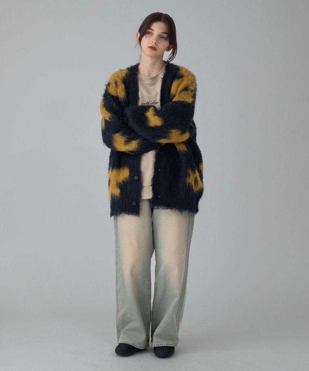 WEGO 【ユニセックス着用ITEM/MLサイズ展開】モヘアタッチパターンカーディガン 