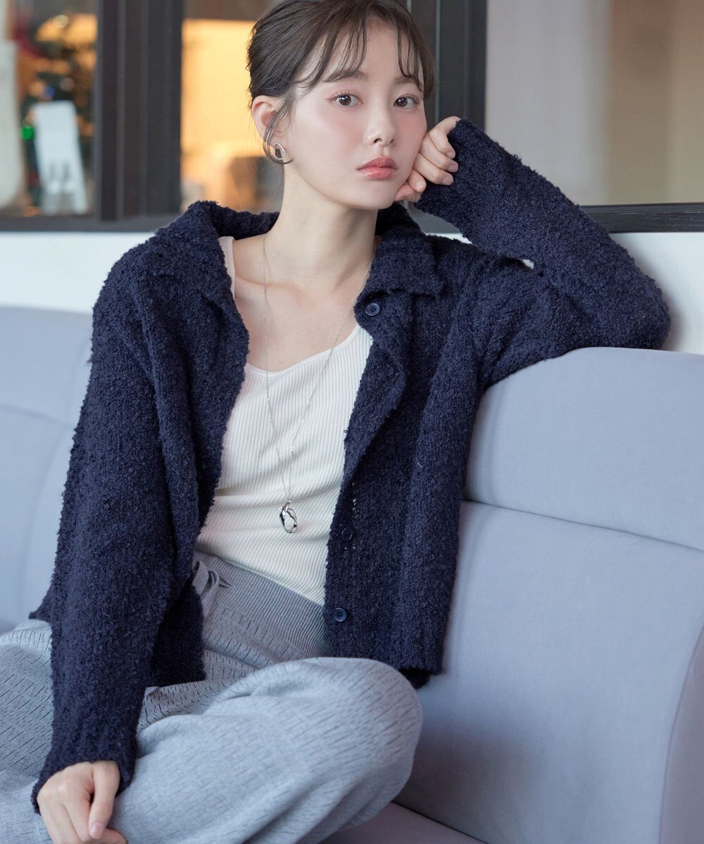 Tiaclasse 【着丈が選べる】ハイネックブークレカーディガン 