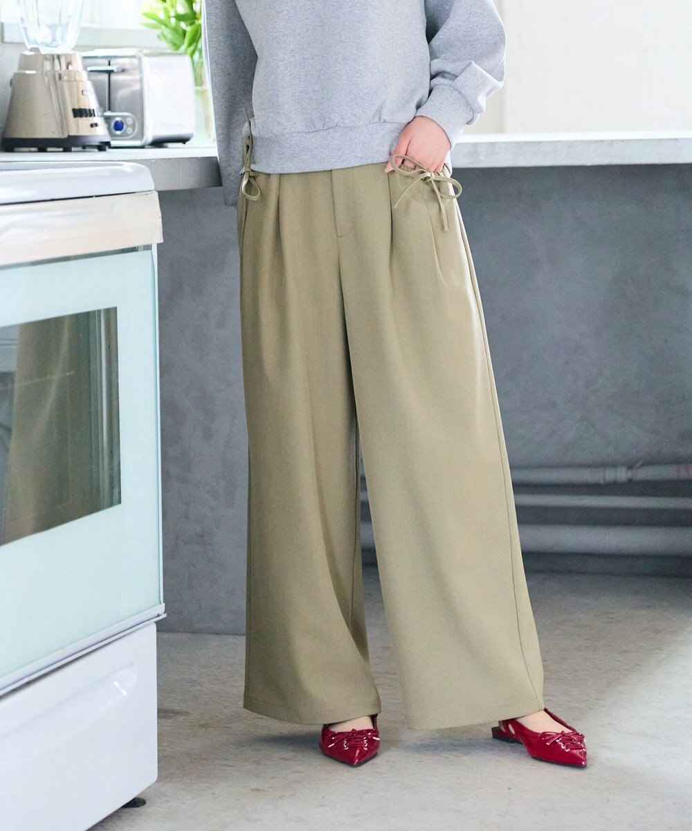 Feroux リボンディテール セミワイドパンツ 
