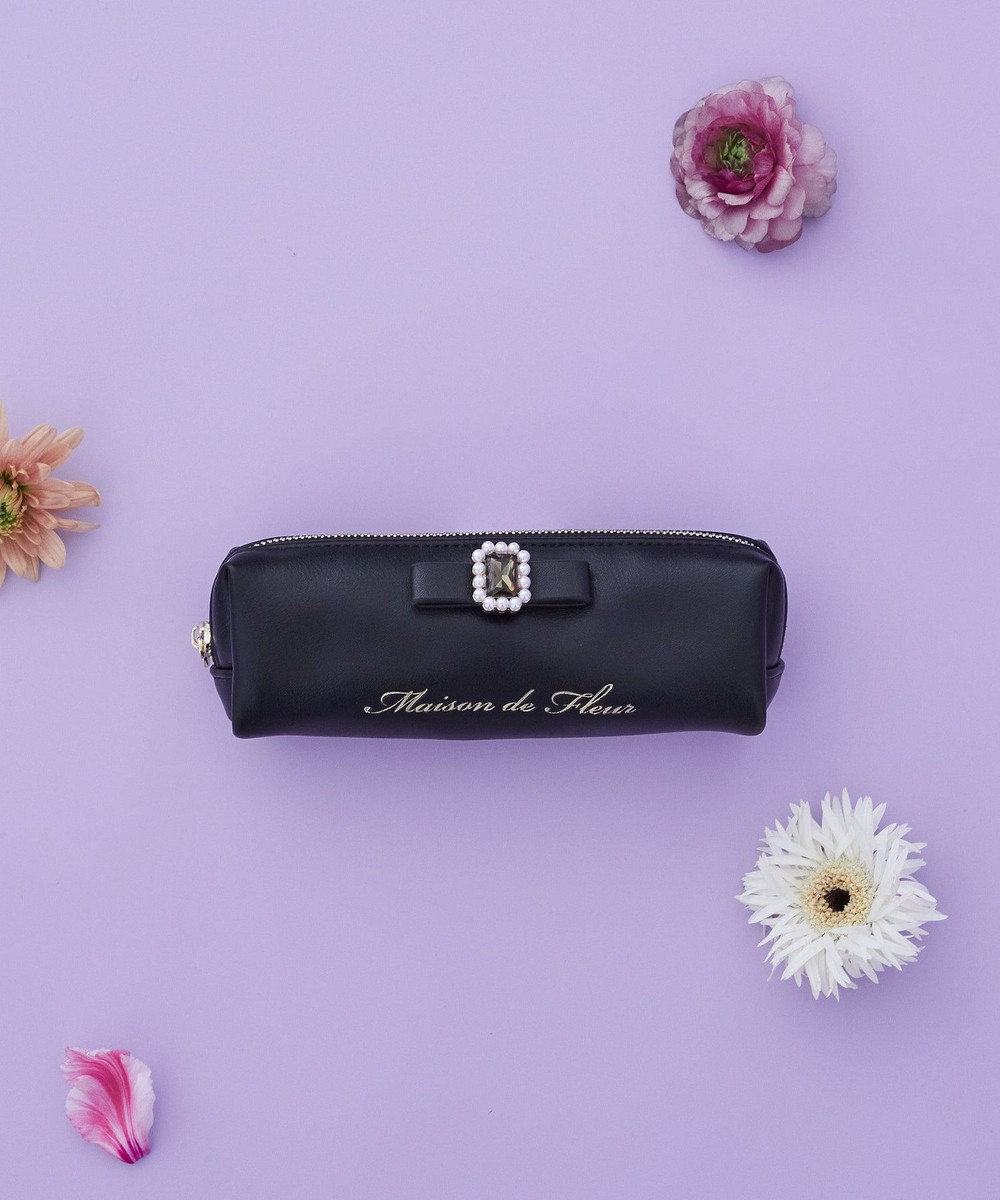 Maison de FLEUR パールビジュー合皮リボンロングポーチ 