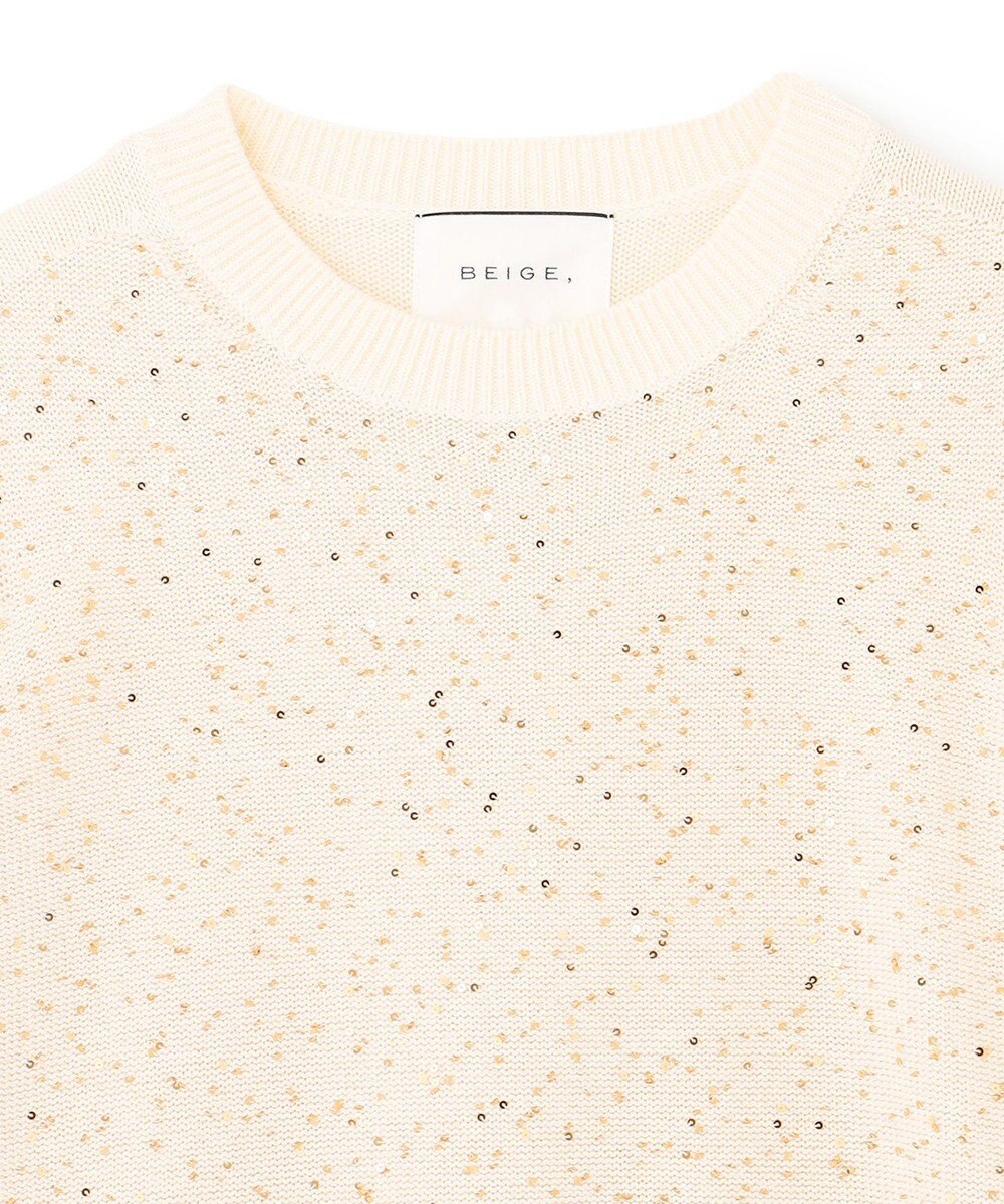 BEIGE， 【洗える】FENNEL / コットンスパンコール半袖ニット 