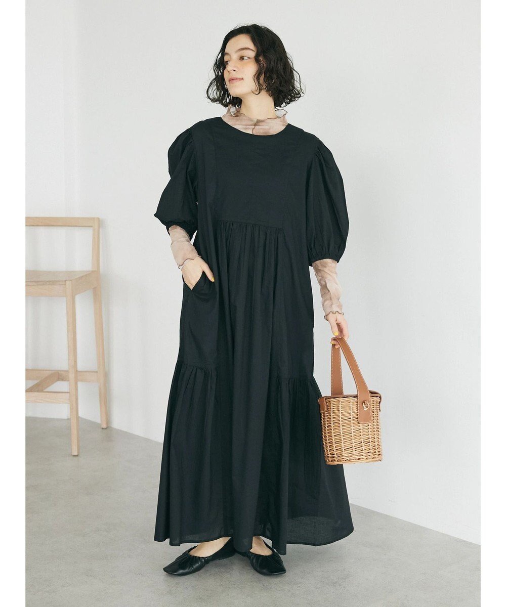 CRAFT STANDARD BOUTIQUE インド綿パフスリーブギャザーワンピース 