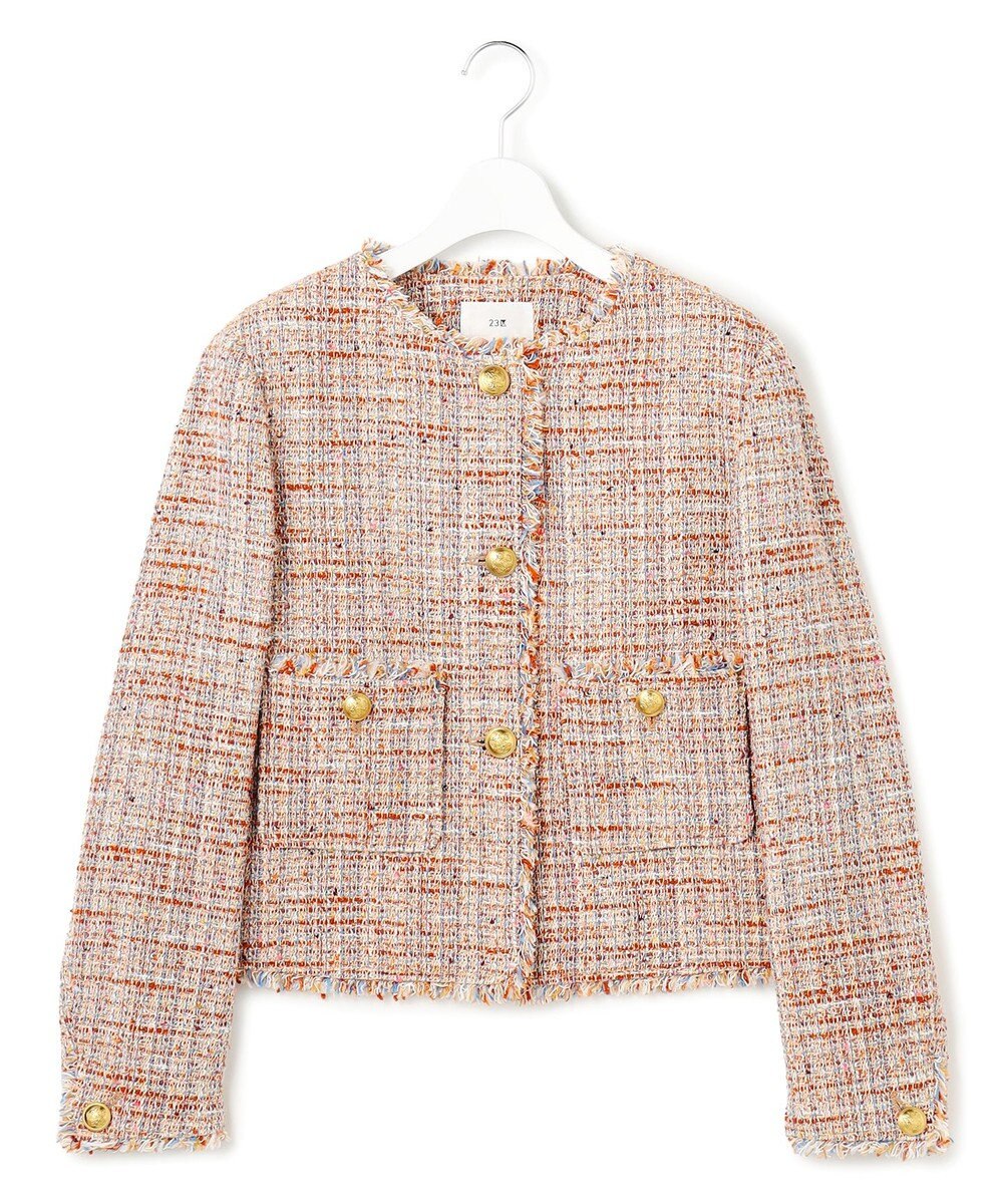 23区 L GIOLICAツイード ノーカラー ボタン ジャケット 