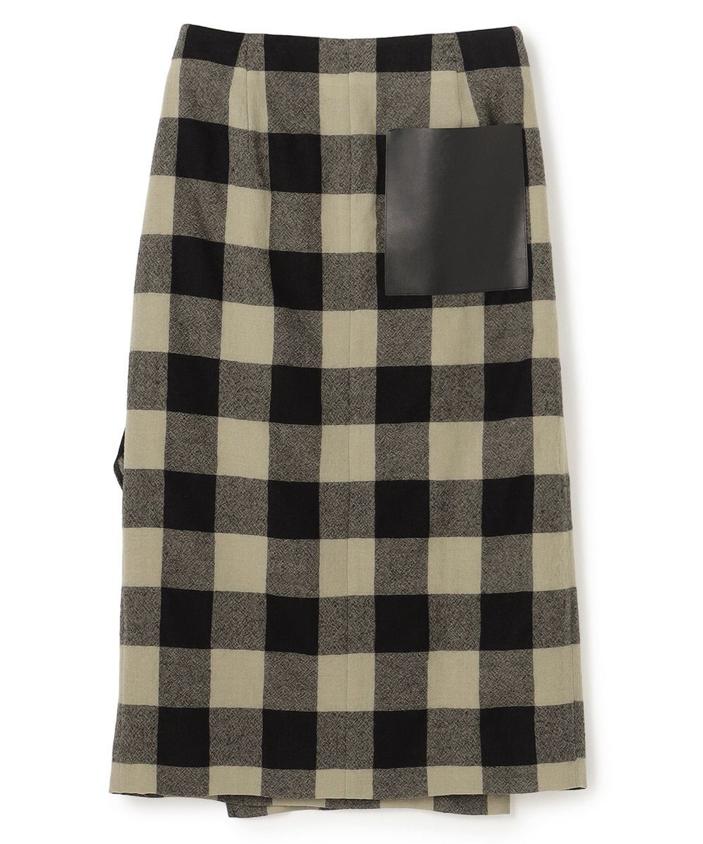 BEIGE， HOBBS / フェイクレザーポケットウールチェックラップスカート 