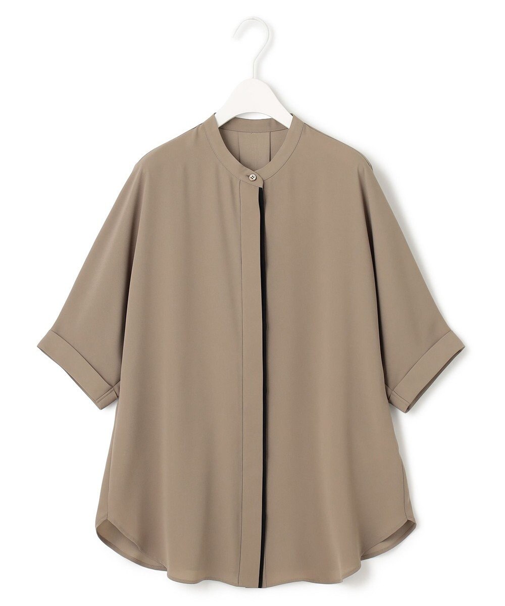 ICB 【接触冷感・UVケア・速乾】BackSatinAmunzen 5分袖バンドカラーブラウス 