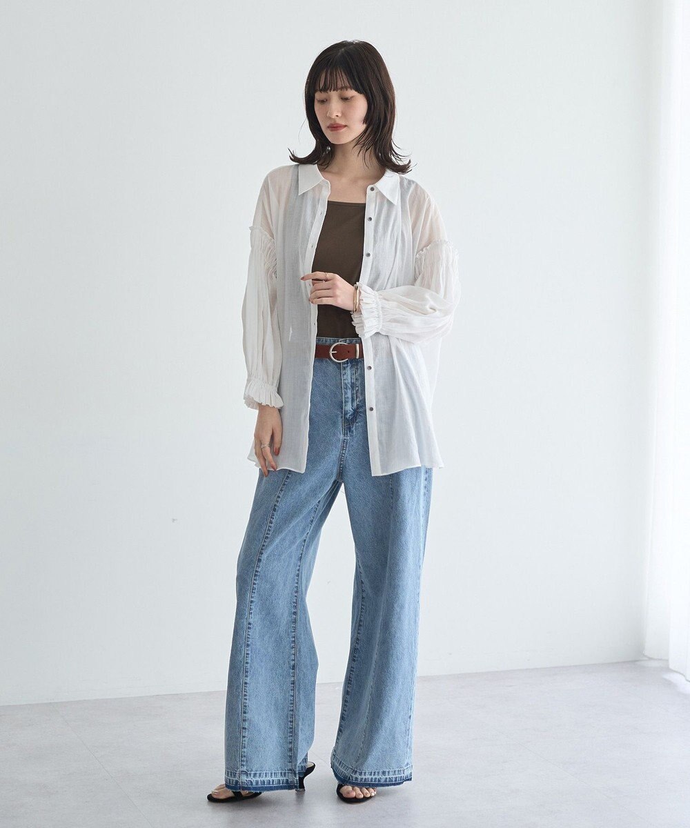 YECCA VECCA 綿麻シアーボリュームギャザーシャツ 