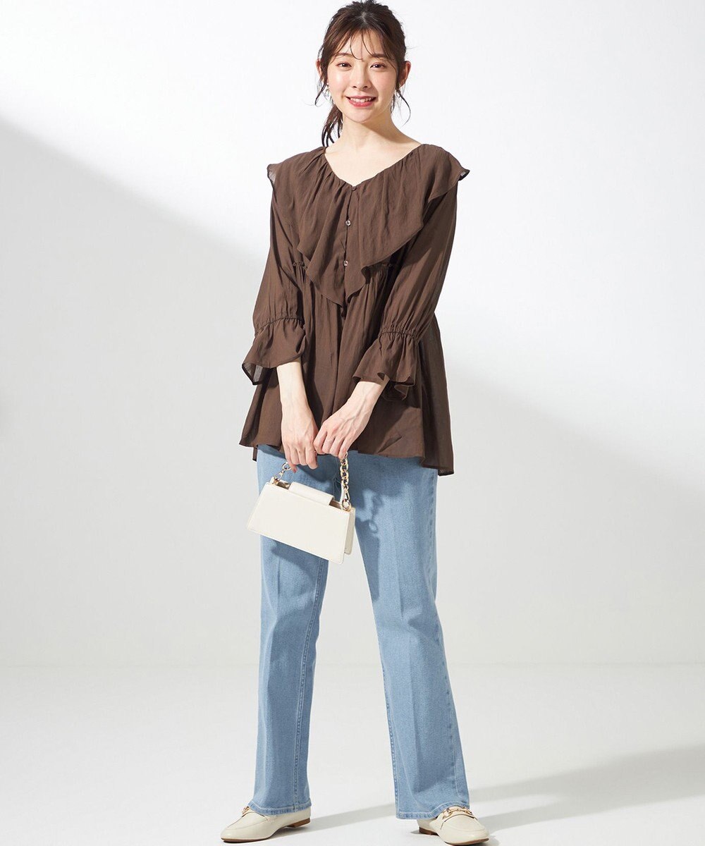 ANY SIS 【洗える】シアーヴィンテージライクラッフル ブラウス 