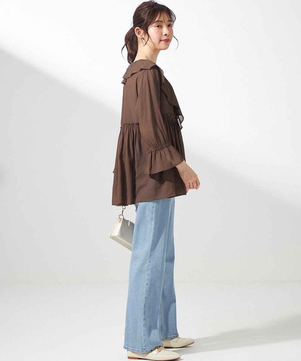 ANY SIS 【洗える】シアーヴィンテージライクラッフル ブラウス 