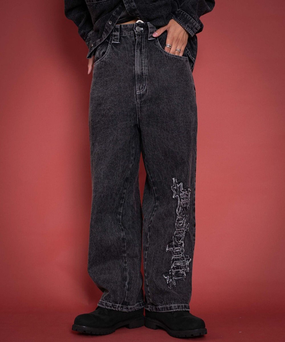 WEGO 【ユニセックス着用YD/ウエスト調整可/MLサイズ展開】グラフィックデニムパンツ 