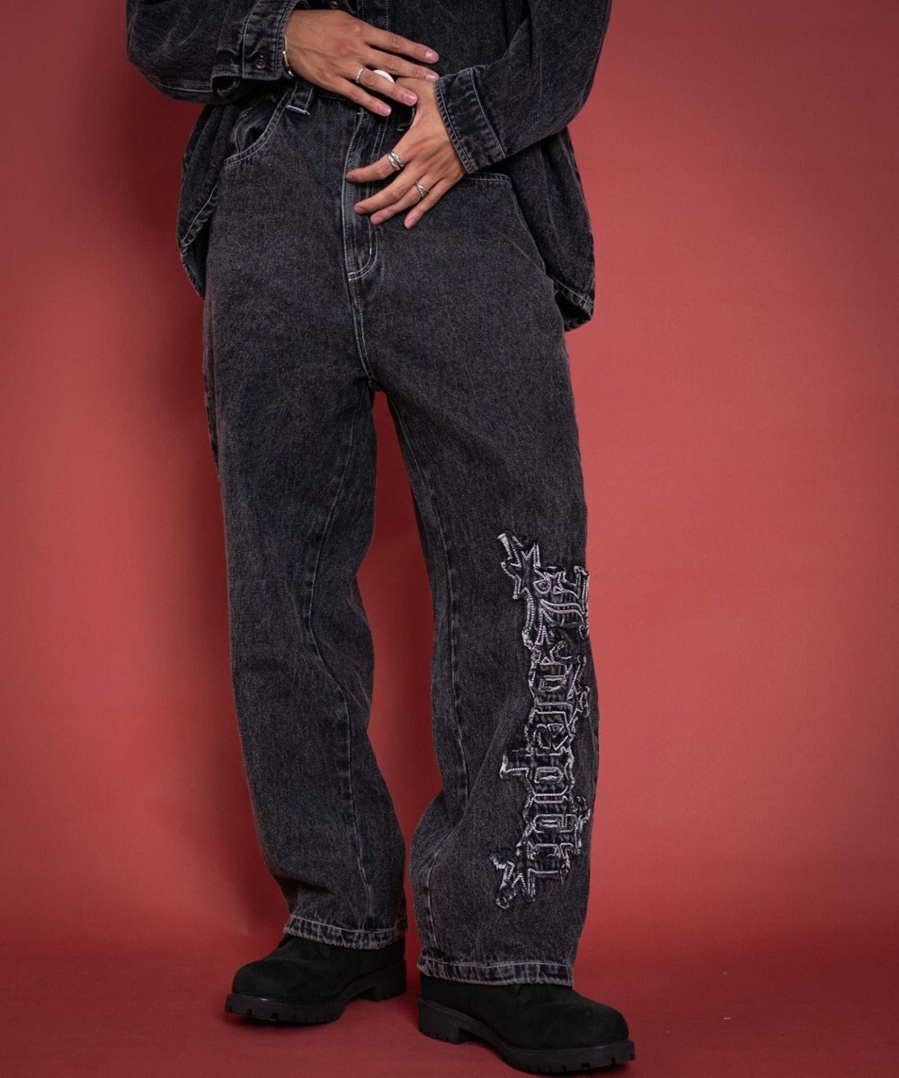 WEGO 【ユニセックス着用YD/ウエスト調整可/MLサイズ展開】グラフィックデニムパンツ 