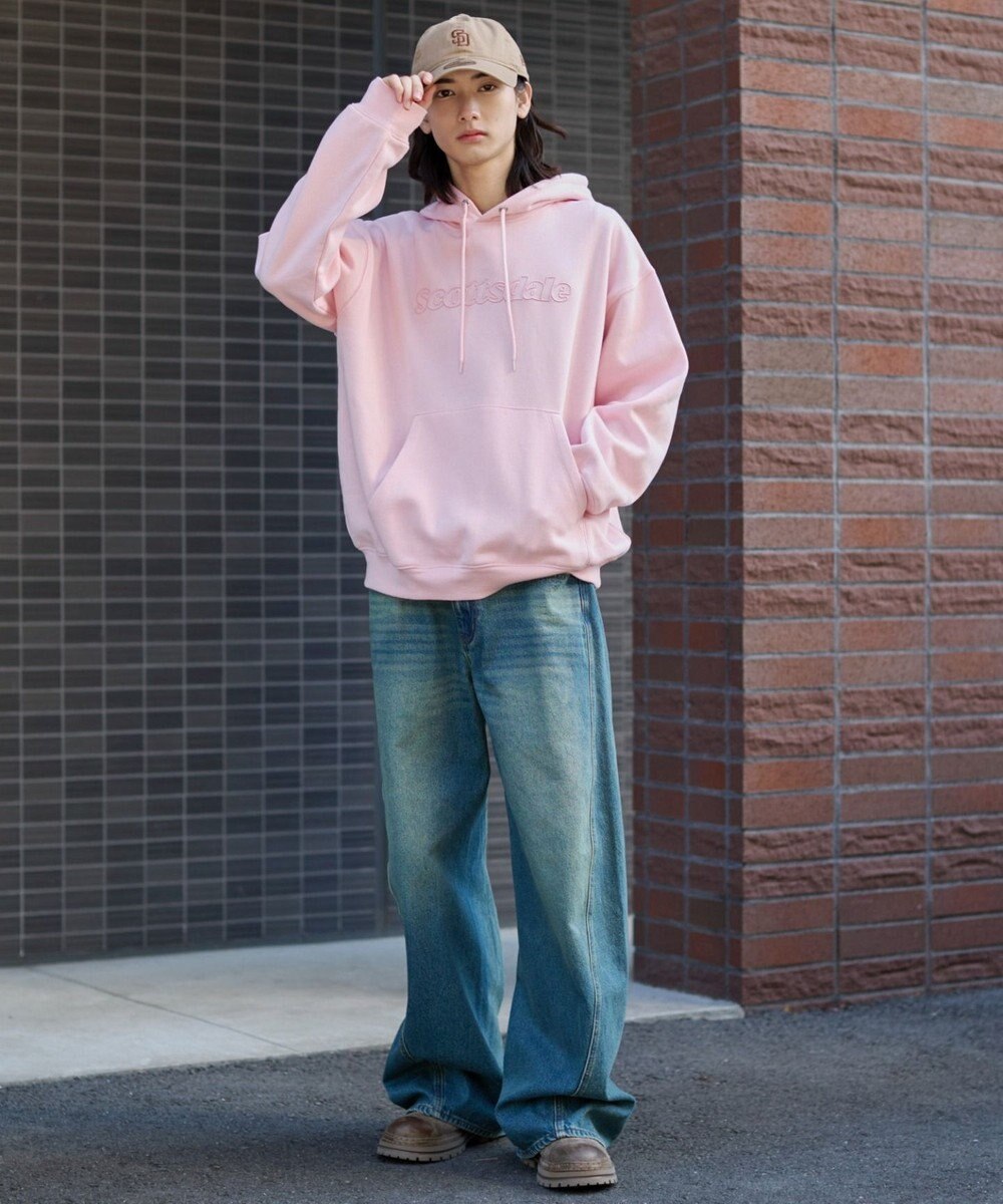 WEGO 【ユニセックス着用ITEM】エンボスステッチロゴプルパーカー 