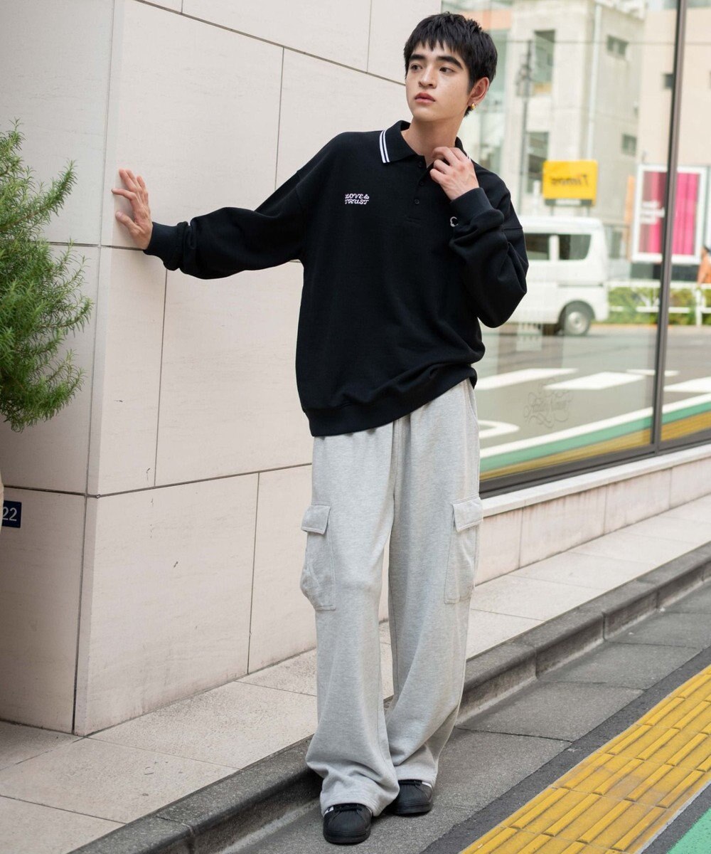 WEGO 【ユニセックス着用ITEM/ウエストゴム/MLサイズ展開】ワイドスウェットカーゴパンツ 