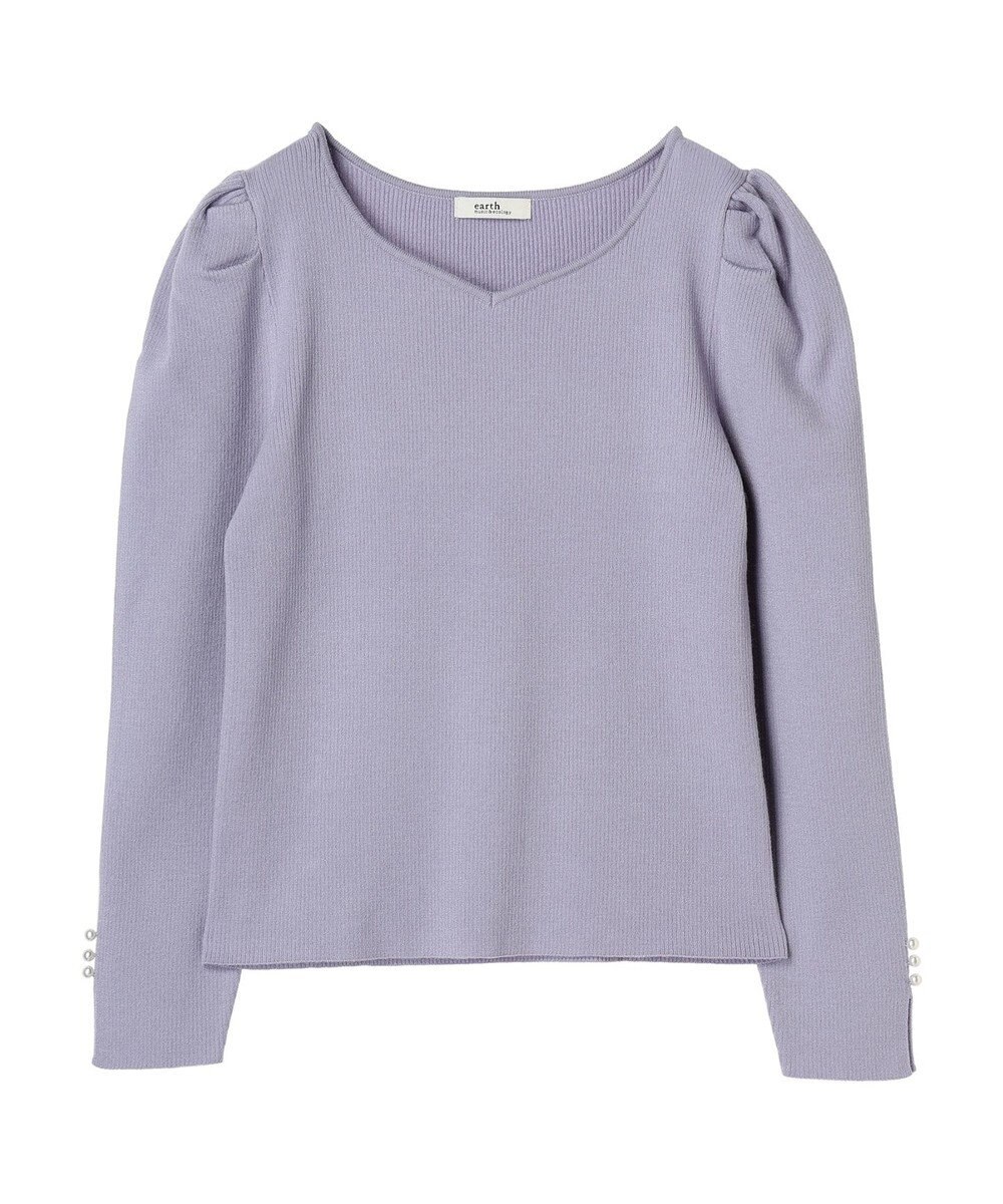 earth music&ecology ハートネック袖パールニットプルオーバー 