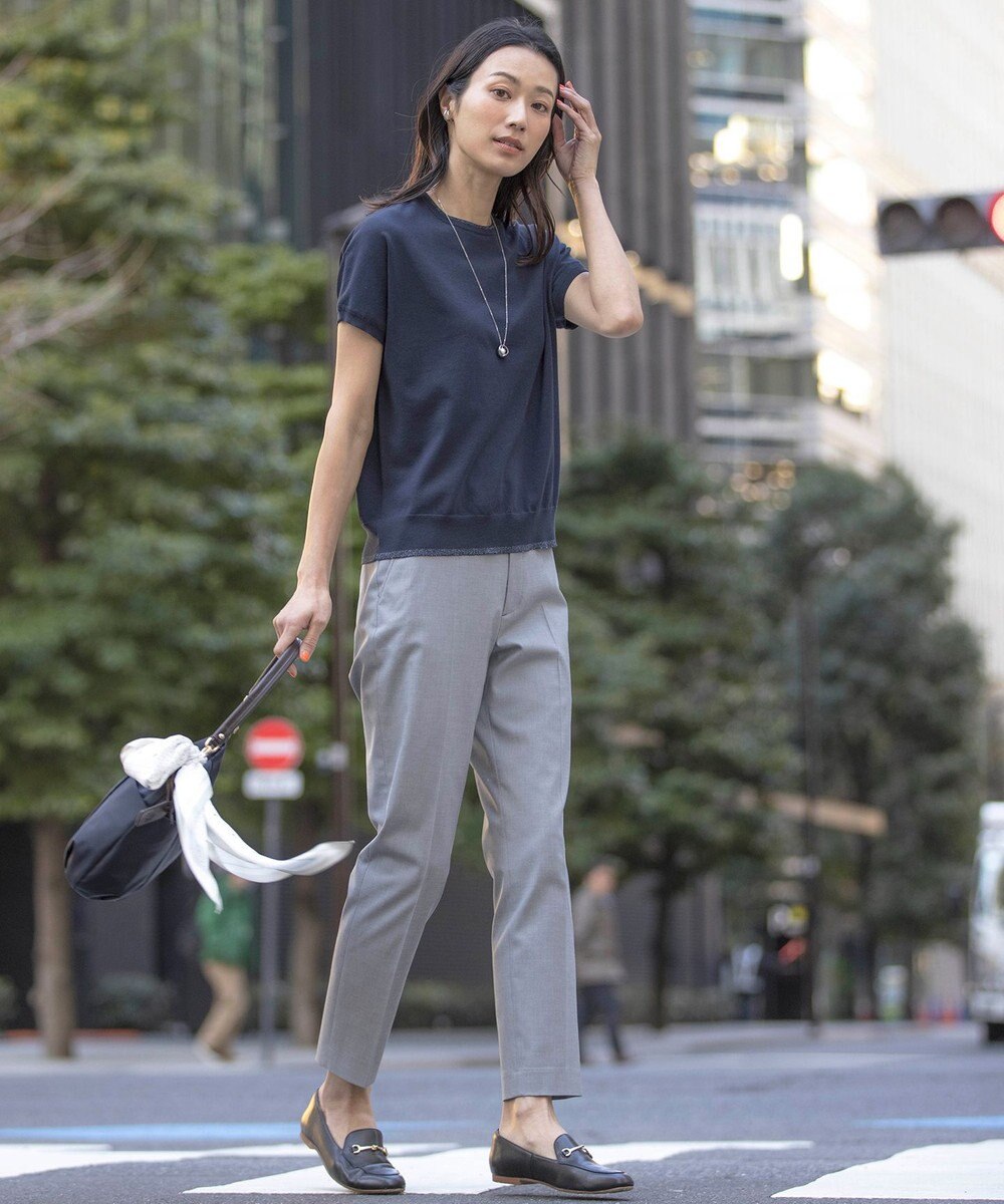 J.PRESS LADIES L 【セットアップ対応・洗える・撥水・防汚】コットンFITTYシャーク テーパード パンツ 